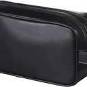HappyDavid Soft PU Leather Zipped Travel Toiletry Bag Mens Ladies Supply Toiletry Bag Case(Black)