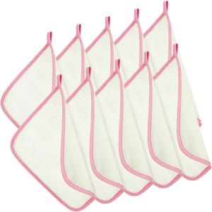 Tatuo 10 Count Popup Closed Exfoliating Wash Cloths for Body and Face Facial Bath Scrub Soft Weave Loofah Towel Exfoliate Bath Towel Remove Dead Skin Wash Cloth for Women Man (Pink Edge)