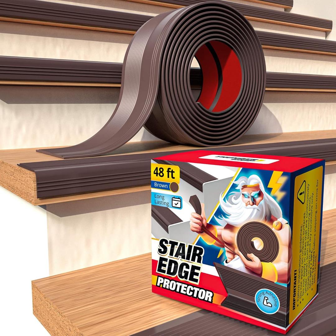 Stair Edge Protector 48 Ft - Brown Rubber Edge Trim for Steps - Stair Nose Molding - Rubber Nose Trim - Fit for Indoor and Outdoor - Non Slip and Waterproof