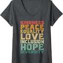 Womens Peace Love Diversity Inclusion Equality Black History Month V-Neck T-Shirt, Size: M