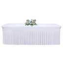 Babenest 1Pack 8FT White Spandex Table Skirt for Rectangle Tables, Wrinkle Resistant RufflesTable Cover for Trade Show, Parties, Birthday, Wedding, Banquets