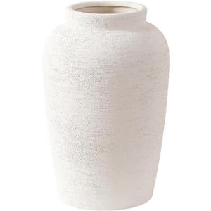 White Ceramic Vase Rustic Modern Farmhouse Vase for Home Decor, Decorative Flower Vase for Pampas Grass, Flowers, Living Room, Office Decor Table Centerpiece Shelf Bookshelf Decoration, 10" (Large)