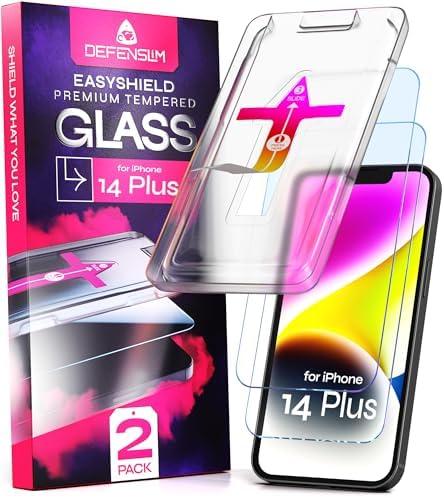 Defenslim Screen Protector for iPhone 14 Plus (2Pack), Easy Auto-Align Install Kit, 6.7" Tempered Glass, 9H Hardness, Ultra HD Clear, Case Friendly, EasyShield