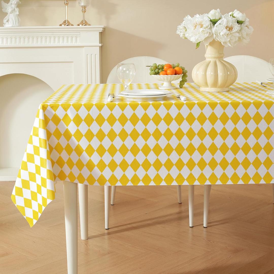 Rectangle Table Cloth,100% Waterproof Tablecloth Oil Proof Spill Proof Vinyl Table Cloth, Wipe Clean Plastic Table Cover for Dining, Camping, Indoor and Outdoor,54" x 54", Yellow