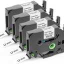 Label Maker Tape Refill Tze TZ Tape 12mm 0.47 Laminated White Compatible with Brother 12mm .47 Laminated White Tz Tape TZe-231 TZ-231 for PT-D200 D210 D220 H110 D410 P710BT 1750 1180 1880 2040, 4-Pack (Black on White)