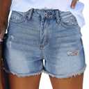ZOLUCKY Women's Blue Solid Mid Rise Stretchy Ripped Jean Shorts Size S
