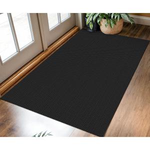 KOZYFLY Washable Entryway Rug 3x5 Ft Area Rugs Cotton Rubber Backed Throw Rugs Indoor Door Mat Kitchen Rugs Braided Floor Carpet for Front Entrance Bathroom Kitchen Living Room, Black/Grey