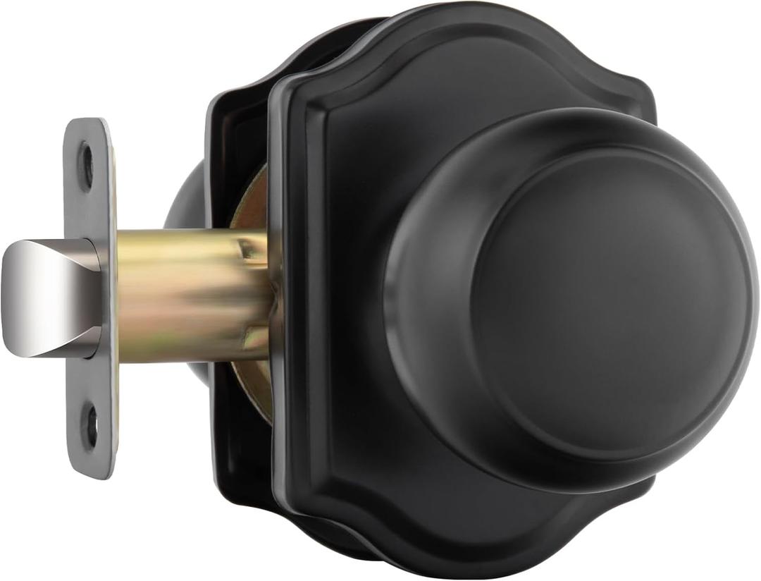 Goldenwarm Matte Black Passage Door Knobs, Closet Door Knobs Interior for Closet & Hallway, Black Closet Door Knob with Arched Plate 1 Pack