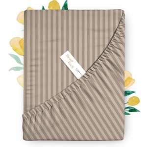 Carressa Linen 100% Egyptian Cotton Deep Pocket California King Striped Fitted Sheet Only - 800 Thread Count Luxury Damask Cal King Fitted Sheet, Soft, Cooling Bottom Sheet 16" Deep Pocket - Taupe