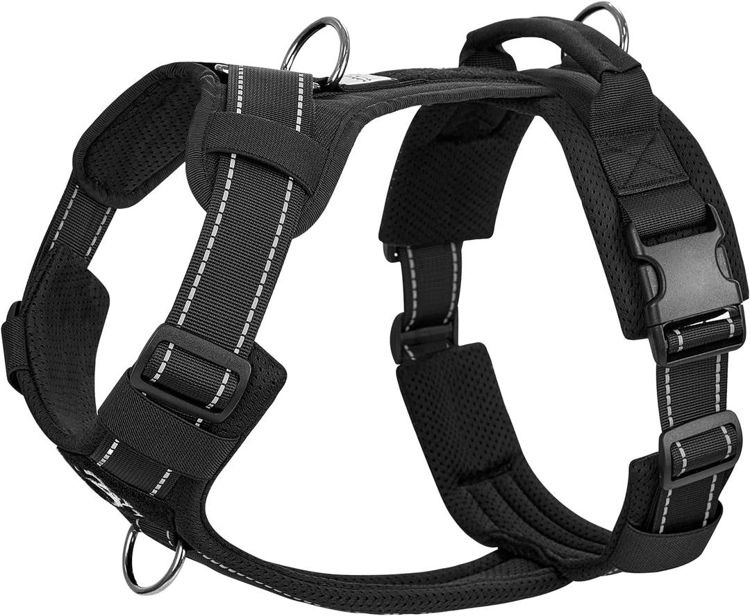 OneTigris Dog Harness, Soft Padding No Pull Dog Vest Harness, Durable High-Tensile Nylon, Adjustable Tactical Harness for Medium and Large Dogs with Reflective, 1 Handle, 3 D-Rings (Black)
