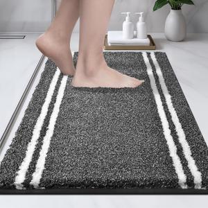 PURRUGS Bathroom Rug Non-Slip Machine Washable 20" x 30", Super Absorbent and Quick Dry Shaggy Microfiber Bath Mat, Extra Soft and Plush Bath Rug for Bathtub, Shower and Sink, Charcoal