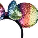 A Miaow 3D Bow Black Sequin Headband Colorful Glitter Butterfly Hair Clasp Park Supply Adults Women Photo Accessory Party Costume (Rainbow and Rainbow)