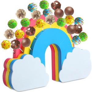 DoubleFill Rainbow Wooden Cake Pop Stand Lollipop Holder for Dessert Table 26 Holes Cake Pop Display Stand Suit 0.16''/4mm Lollipop Sticks for Birthday Parties Weddings Baby Showers Anniversaries