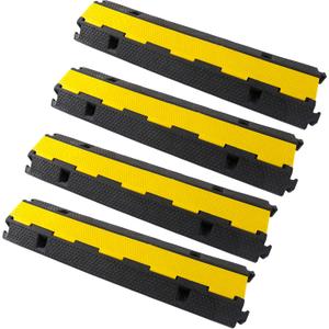 Rubber Cable Ramp Cord Cover Cable Protector Ramps Wire Hose Protective 22000Lbs Load Capacity Traffic 1 Channel Speed Bump for Asphalt Concrete Gravel Driveway, 4 Pack