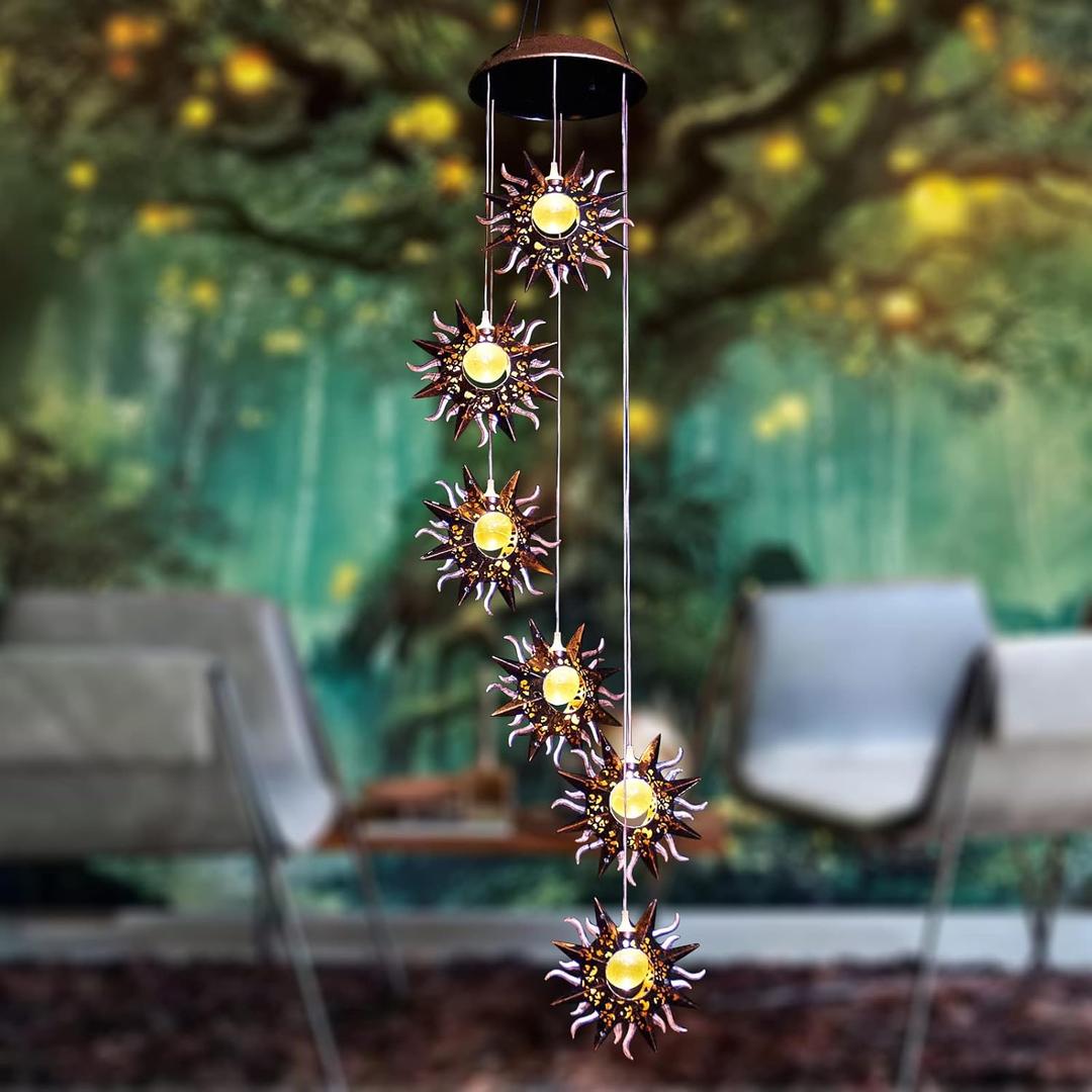 Tryme Sun Solar Wind Chimes for Outside Hanging Garden Lights Solar Christmas Decorations Outdoor for Women, Mother, Grandmother