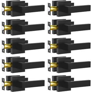 Passage Door Lever, 10 Pack Matte Black Interior Door Handles for Hallway and Closet, Heavy Duty Square Interior Keyless Door Handles Non-Locking Door Knobs for Right & Left Side Door (Non-Locking Passage-10 Pack)