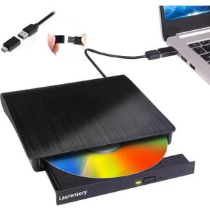 External DVD Drive USB 3.0 Type-C USB Portable Player for Laptop CD DVD +/-RW Disk Drive CD ROM Burner Writer CD/DVD Burner Reader Compatible with Desktop Windows Linux OS Apple MacBook (Black)