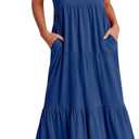 ANRABESS Women Summer Casual Ruffle Sleeveless Maxi Dress A-Line Flowy Tiered Beach Long Sundress with Pockets Dark Blue X-Large