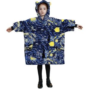 THREE POODLE Wearable Blanket Hoodie for Kids, Oversized Sherpa Sweatshirt Blanket with Pocket, Cozy Hooded Blankets, Birthday Gifts for Girls Boys Teens (Starry Night)