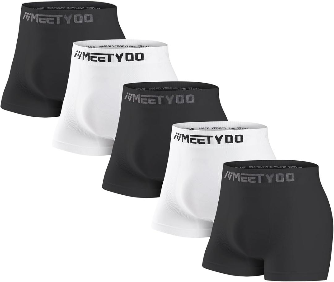 MEETYOO Compression Shorts Men, 3/4/5 Pack Spandex Running Shorts Athletic Workout Sport Performance Baselayer Underwear, Size Small