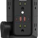 USB Wall Charger Power Strip Surge Protector with 4 USB Ports (2 USB C) Plug Extension Multiple Outlets Plug Extension Multi Outlet Plug in Adapter Spaced Outlets for Home Office Travel,White (Black)