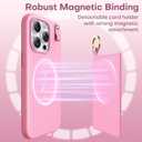 TAURI for iPhone 15 Pro Max Case, Removable Magnetic Wallet Case with Card Holder, [Compatible with MagSafe] Durable PU Leather Phone Case with Wireless Charging, Pink