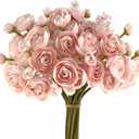 24Pcs Ranunculus Artificial Flower Faux Silk Mini Ranunculus Flowers for DIY Bouquet,Bulk Fake Wedding Filler Flowers for Centerpieces Arrangements Bridal Shower Decorations, Pink