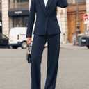 Casly Lamiit Women's 2 Piece Business Casual Outfits Blazer Wide Leg Pants Matching Dressy Formal Suit Sets L Navy Blue