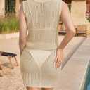 Fisoew Womens 2 Piece Crochet Sets Sleeveless Crop Tops Cover Up Beach Mini Skirt Outfits Vacation Sets (Beige, L)