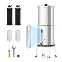 Purewell 1.5G Stainless-Steel Filter System with 4 Filters and Stand,8-Stage Gravity Water Filter System with Embedded Visual Water Level - Ideal for Kitchen, Reduce Fluoride and Chlorine