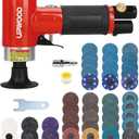 Pneumatic Mini Orbital Sander Grinder Polisher Kit, 2 inch Air Right Angle Surface Prep Tool with 41pcs Roll Lock Discs