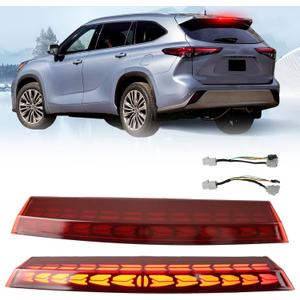 Smoked Lens 3rd Brake Light DRL Compatible With Toyota Highlander 2021-2025 Rear Center Roof High Mount LED Third Brake Lamp,Smoked LED Tail lights Rear Turn Signal lamp (RED HOUSING)
