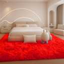 8x10 Area Rugs Living Room, Large Plush Fluffy Bedroom Carpet, Non-Slip Upgraded Indoor Thick Soft Rug, Modern Plush Carpet Suitable for Kids Home Decor Aesthetics Dorm, Red.