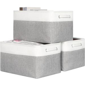 Kntiwiwo Foldable Storage Bin Collapsible Fabric Storage Basket Cube with Durable Handles Closet Organizer Bins for Organizing Shelves Drawers, Set of 3, 17" x 11.8" x 9.8", Grey