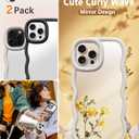 2 Pack Mirror Case for iPhone 13 Pro Max, with Curly Wave Frame Phone Cover Shockproof Protective Cover for iPhone 13 Pro Max Women Girl Makeup, Black