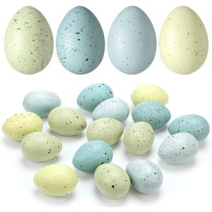 SiliFine 16 Pcs Easter Speckled Eggs 2.4 Inch Plastic Speckled Eggs Bowl, Vase Filler for DIY Spring Displays and Easter Decorations (Blue Tone)