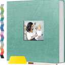 Popotop Photo Album Self Adhesive with Picture Display Window,40 Pages DIY Scrapbooking Supplies Kit for 4x6 8x10 Picture,Linen Cover Memory Book for Baby Wedding, with Scraper and Metallic Pen