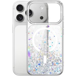 JETech Glitter Case for iPhone 17 Pro Max 6.9-Inch Compatible with MagSafe, Clear Cute Bling Sparkle for Women and Girls, Shiny Shockproof Magnetic Sparkly Phone Cover (Clear)