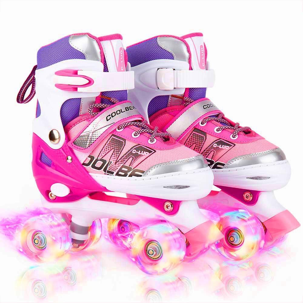 Sowume Adjustable Roller Skates for Girls and Women, All 8 Wheels of Girl's Skates Shine, Safe and Fun Illuminating for Kids (Medium-(13-3 US))