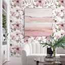 Ismoon 17.3''x197''Peel and Stick Wallpaper Boho Floral Contact Paper Pink Watercolor Flowers Leaf Wallpaper Removable Self-Adhesive Wall Paper for Bedroom Renter Friendly Vinyl