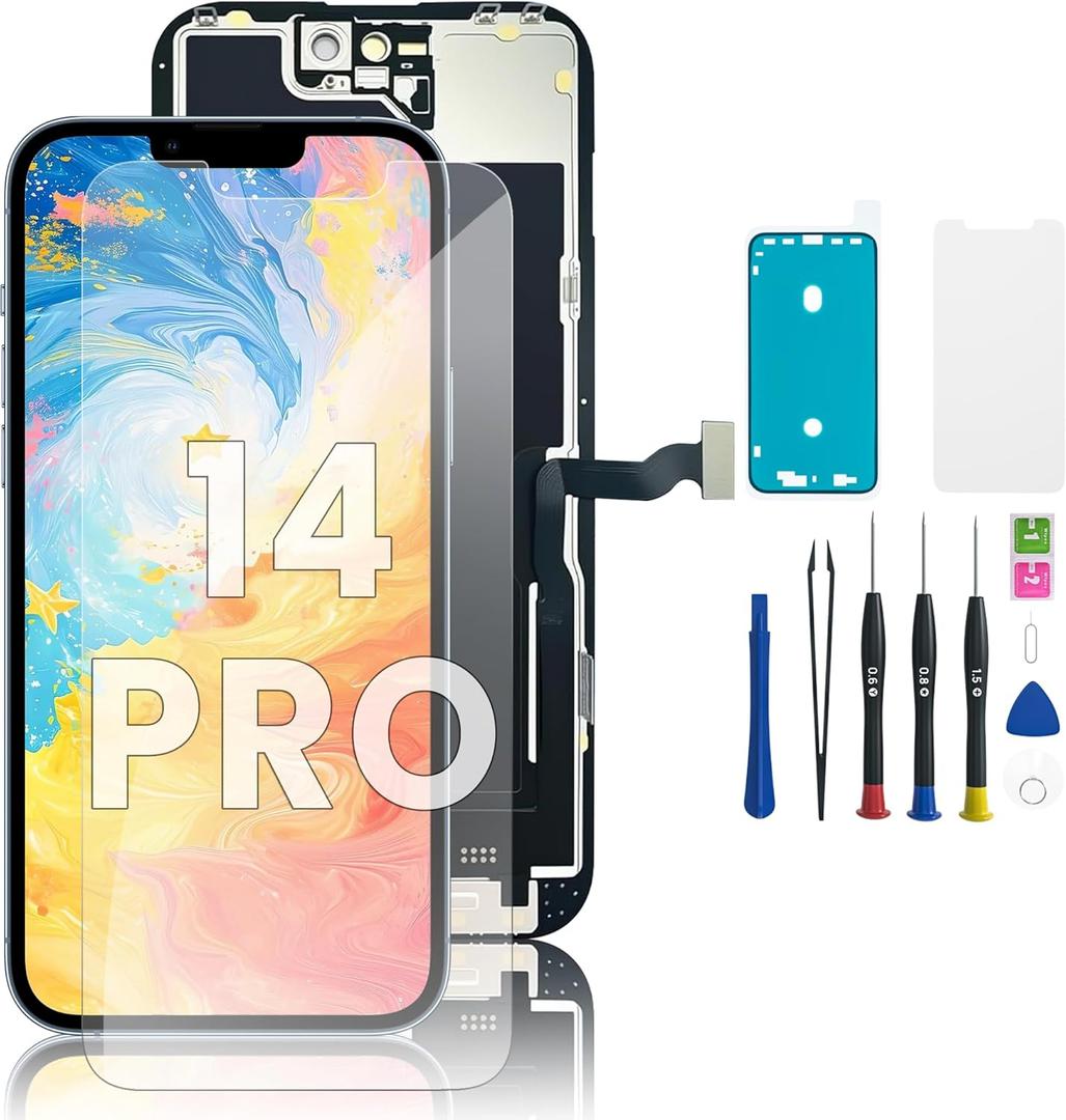EXW for iPhone 14 Pro Screen Replacement 6.1" Full HD LCD Display Digitizer, Quality Touch Screen with Repair Tools, Waterproof Seal & Protector Compatible with A2650, A2889, A2892, A2891, A2890