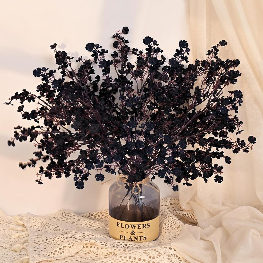 Yastouay Black Artificial Flowers 10 Pcs Fake Flowers Babys Breath Flowers Artificial Bulk, Silk Faux Flowers Stems Decor for Party Wedding Bouquets DIY Home Garden Decor