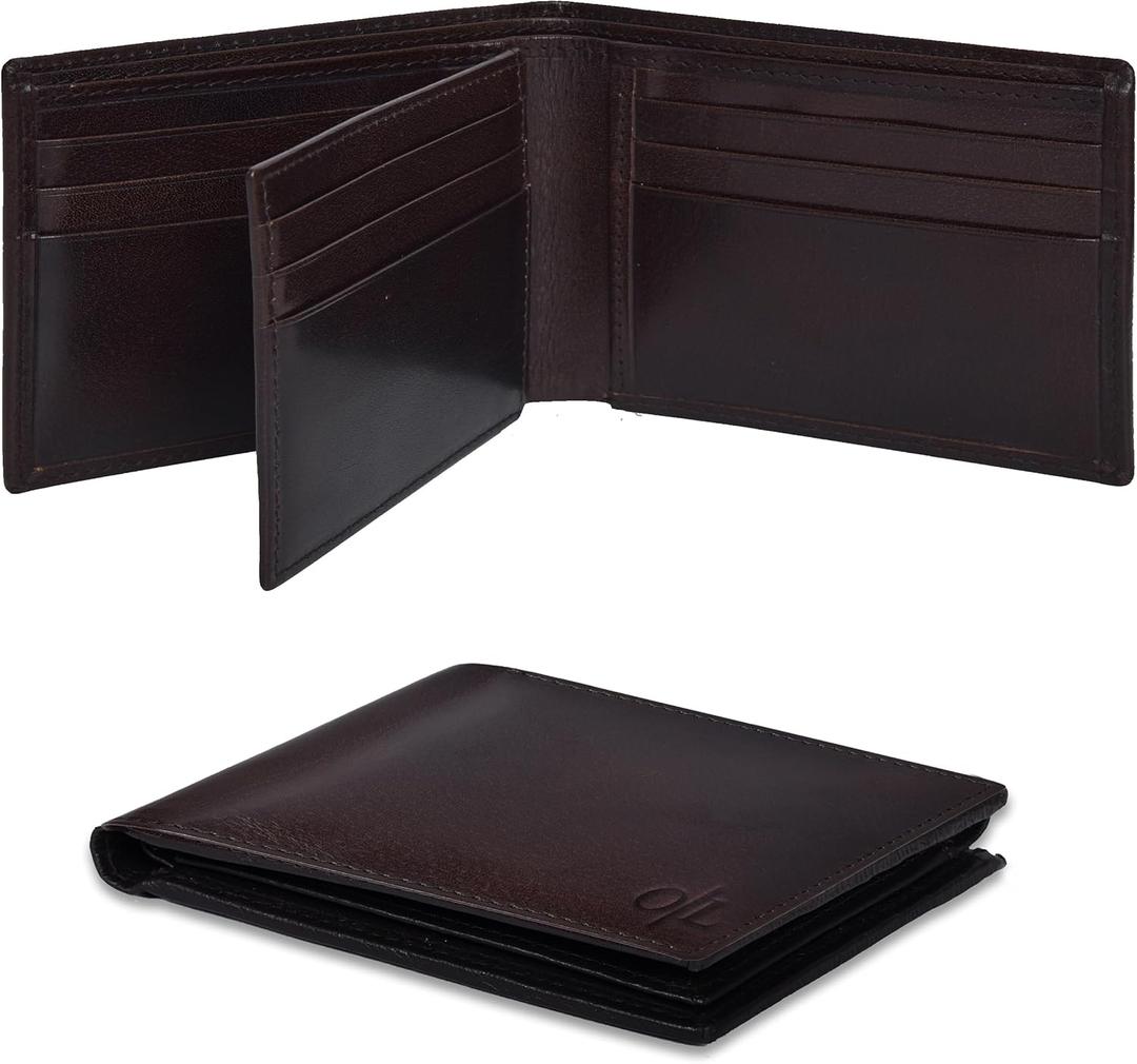 Oak Leathers Leather Wallet for Men - RFID Bifold Wallets with 9 Credit Cards 1 ID Window Slim Minimalist Front Pocket Gift For Men (Small, Chocolate)