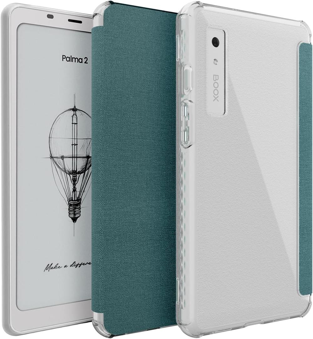 TUDIA SKN FLIP Designed for Onyx Boox Palma 2 Case - [Magnetic Closure] Shockproof Slim Transparent TPU Back with Textured Leather Cover - Clear Turquoise