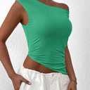 PRETTYGARDEN Womens 2025 Summer Off The Shoulder Crop Tops Sleeveless One Shoulder Ruched Asymmetrical Y2K Going Out Tank Top (S)