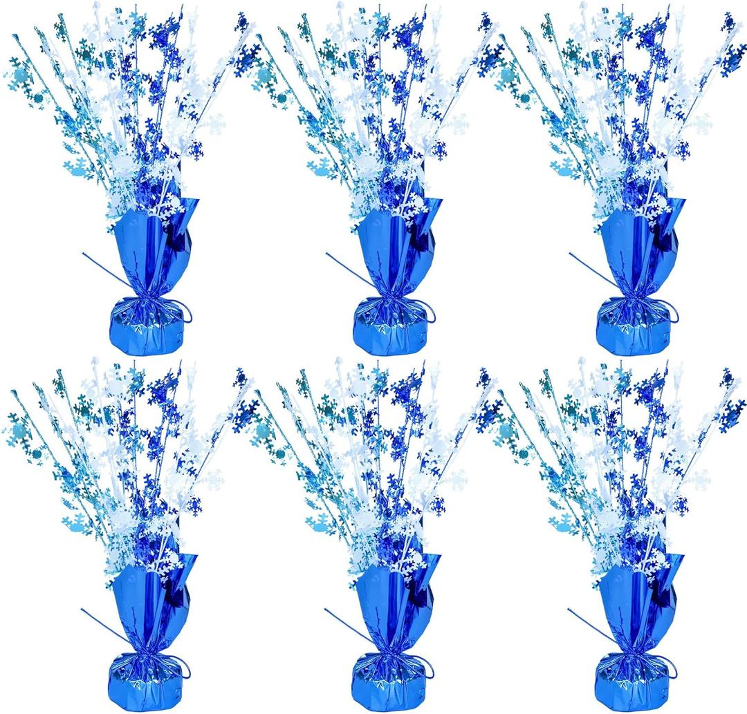 Gyufise 6 Pack Metallic Foil Spray Centerpiece Snowflake Table Decoration Burst Table Centerpieces Table Decor for Winter Wonderland Birthday Wedding Anniversary Holiday Party Supplies Blue