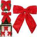 Hungdao 23.6 Inch Large Velvet Sequin Christmas Bow Outdoor Decorations Fabric Christmas Bows with Stuffed for Wreaths Garland Tree Topper Stairs, Railing, Porch(Red Color)