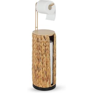 Freestanding Toilet Paper Holder with Storage,3 Rolls of Tissue Holder for Bathroom,Handmade Woven Toilet Paper Roll Holder Stand,Water Hyacinth Boho Bathroom Decor Farmhouse Toilet Paper Storage