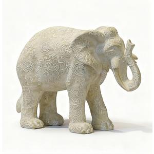 Guichifun Elephant Statues Decor Collectible Figurines - Cream Resin Boho Elephant Decoration Handmade Brings Good Luck Health for Living Room Shelf Office Gifts for Women 7.25 x 3.25 x 5.75 Inch