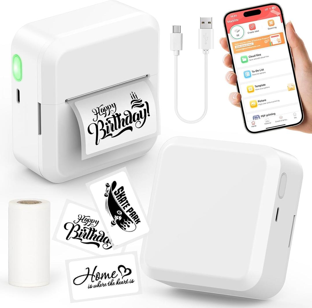 Portable Bluetooth Label Maker Machine with 30x50 mm Tape, Compact & Wireless Mini Label Printer Thermal Label Maker for Home, Office, Kitchen, Compatible with iOS & Android, White